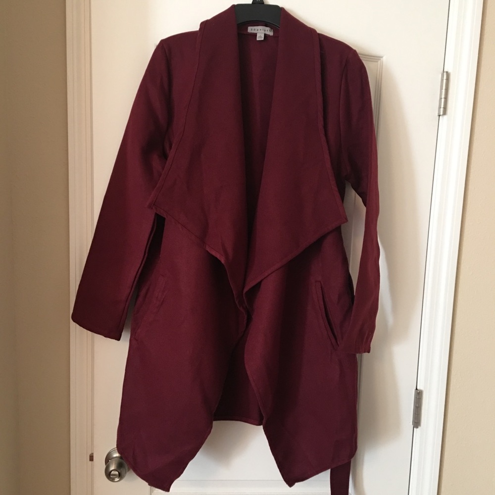 Burgundy Pea Coat with Belt
